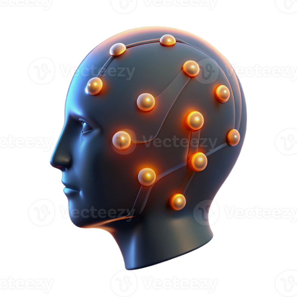 serene creative Glowing Data Points Forming Human Head Silhouette Cutout professional png