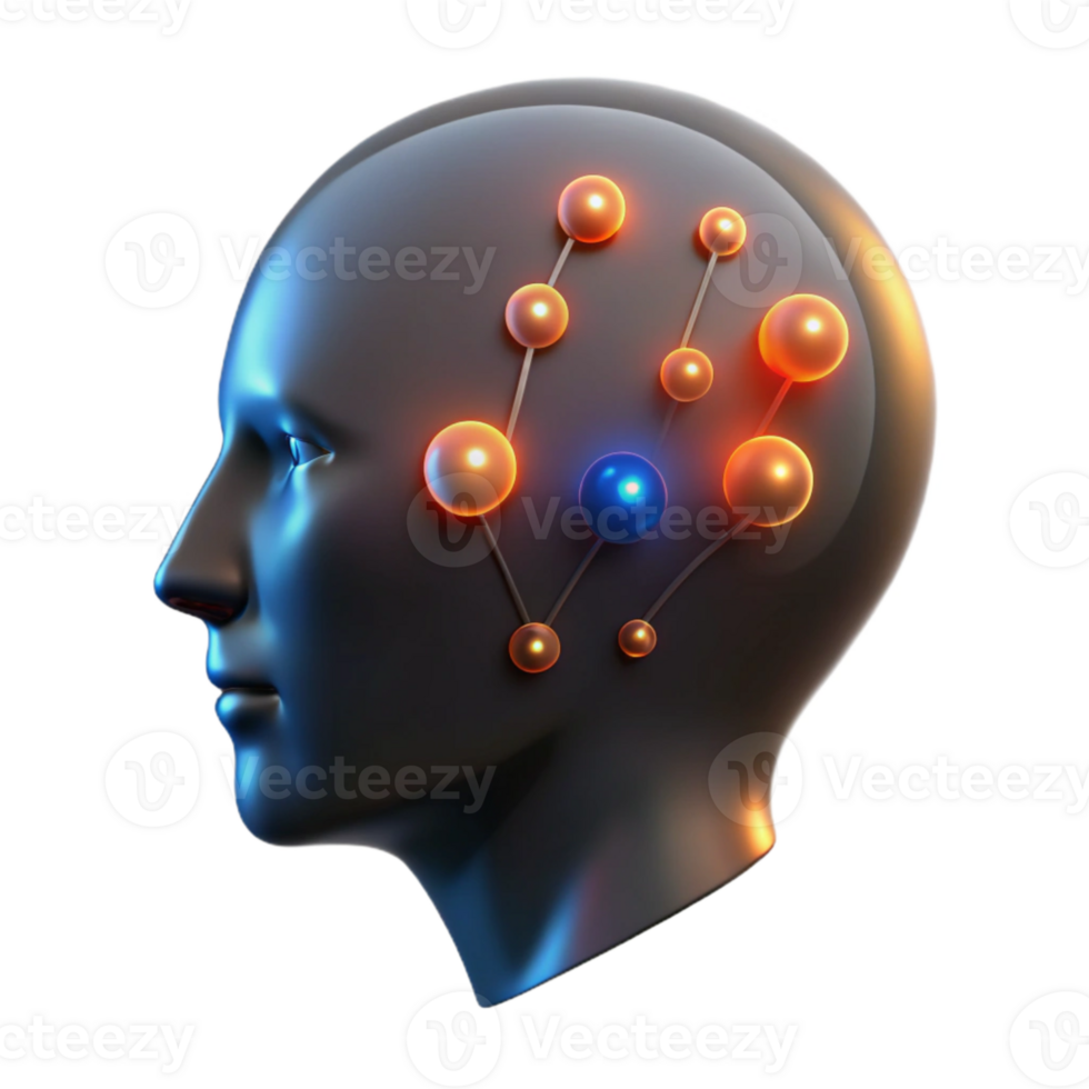 impressive creative Glowing Data Points Forming Human Head Silhouette Cutout high resolution png