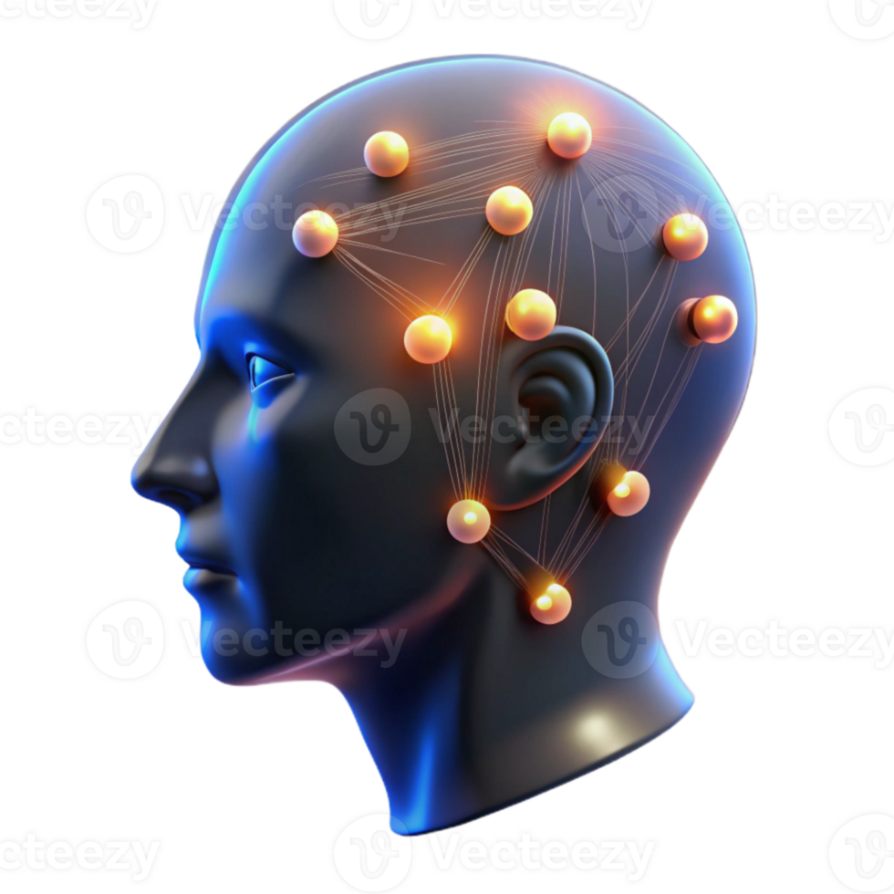 extraordinary creative Glowing Data Points Forming Human Head Silhouette Cutout original png