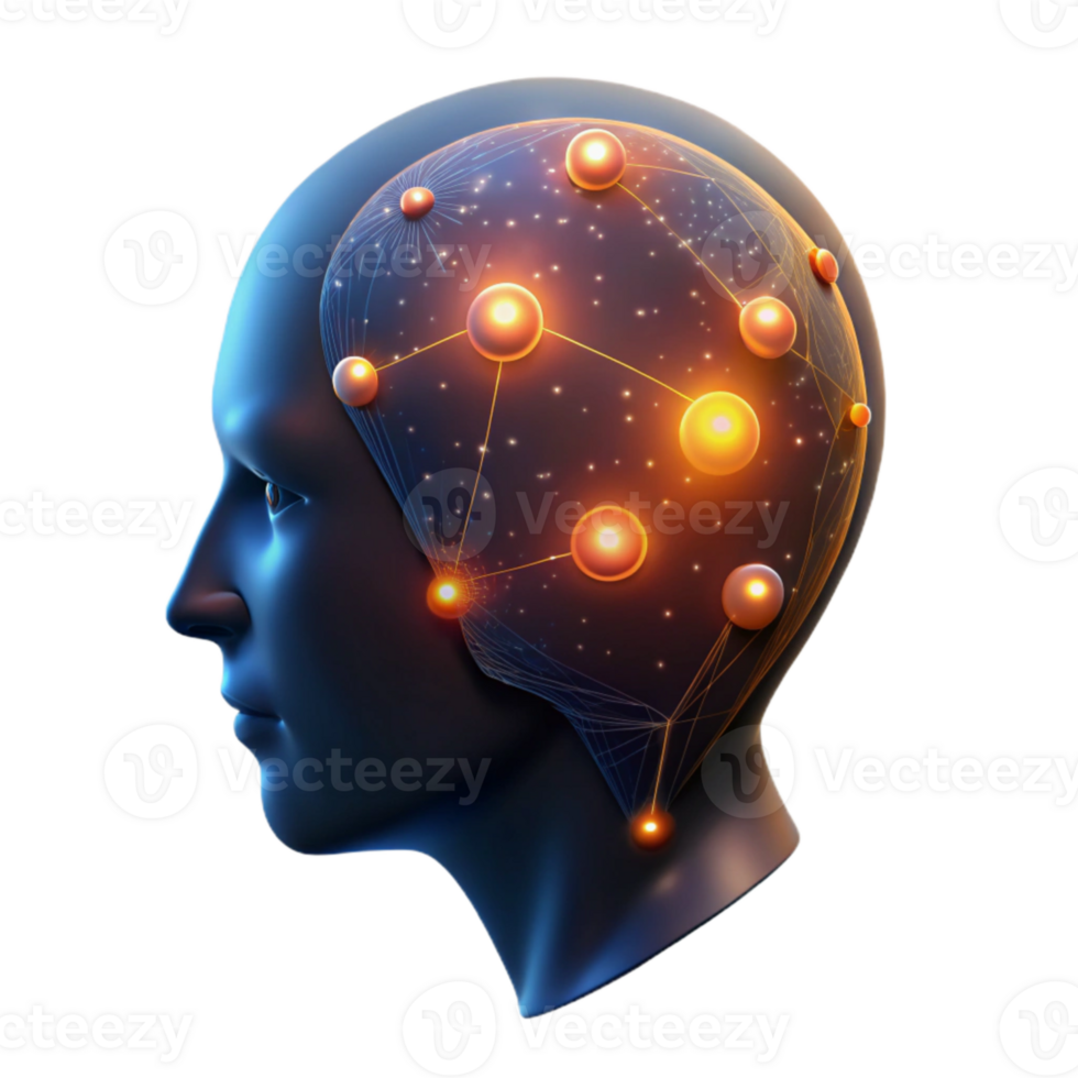 dramatic traditional Glowing Data Points Forming Human Head Silhouette Cutout high resolution png