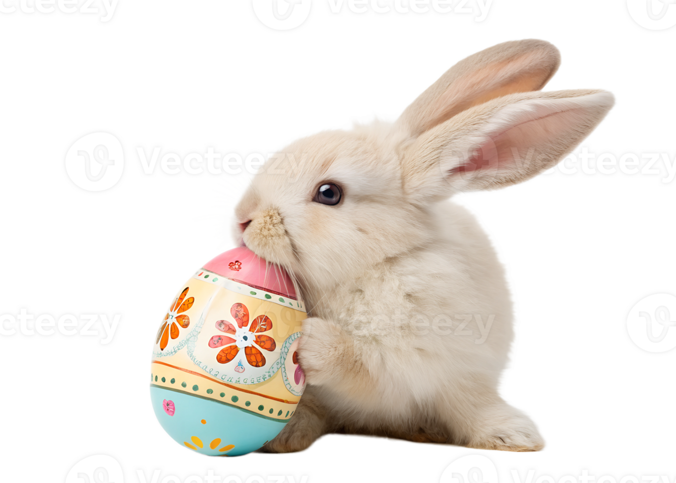 Bunny cuddles Easter egg in spring png