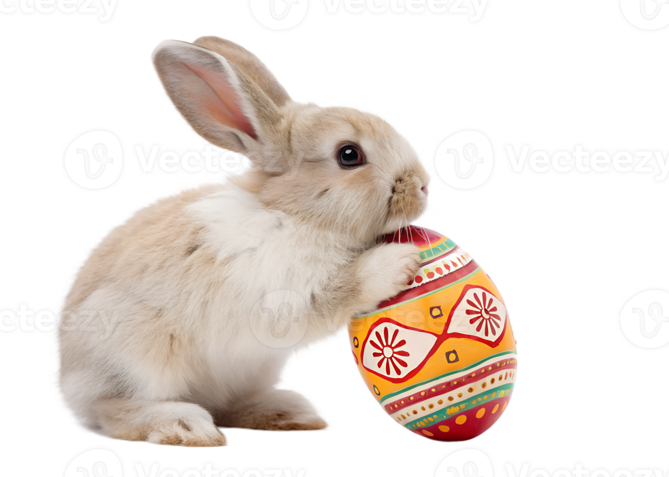 Cute bunny with colorful Easter egg in spring png