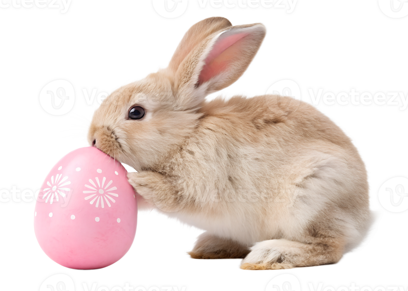 Cute bunny with a pink easter egg in springtime png