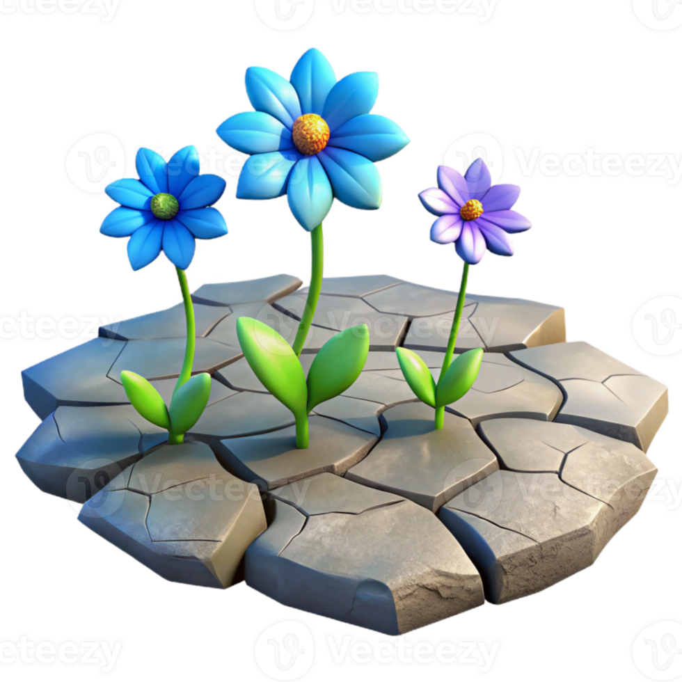 vibrant minimalist Glowing Flowers Through Cracked Pavement Cutout png