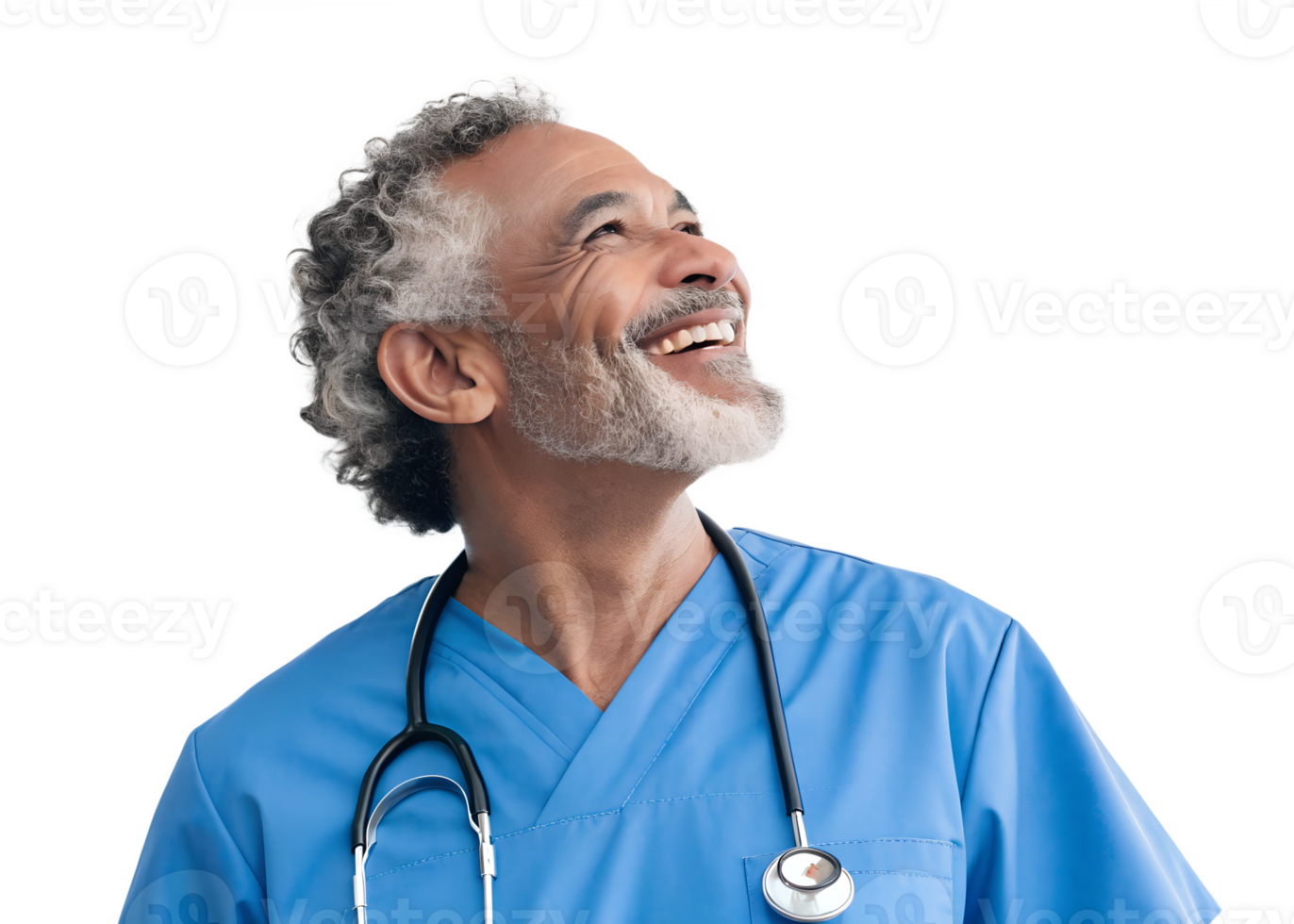 Doctor smiling joyfully while wearing scrubs png