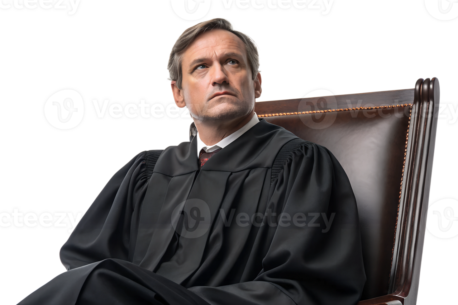 Judge seated in contemplation during court session png