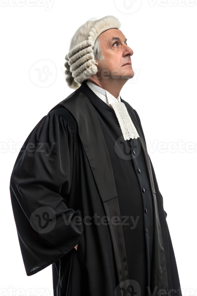 Judge in robes, gazing upward intently png