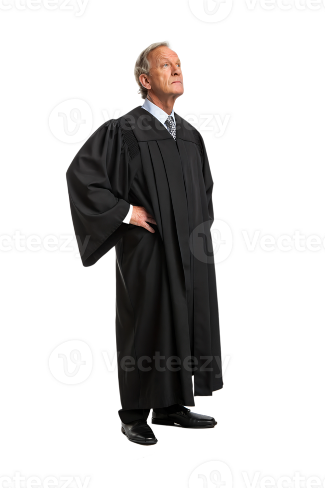 Serious judge standing confidently in courtroom png