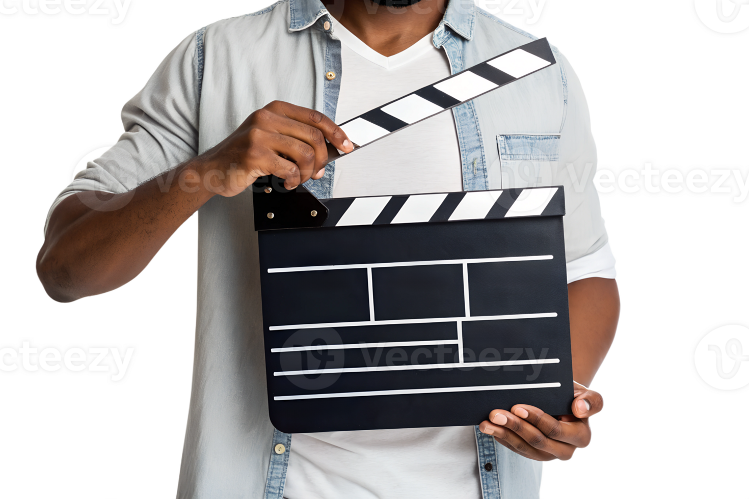Holding a clapperboard for film shoot preparation png