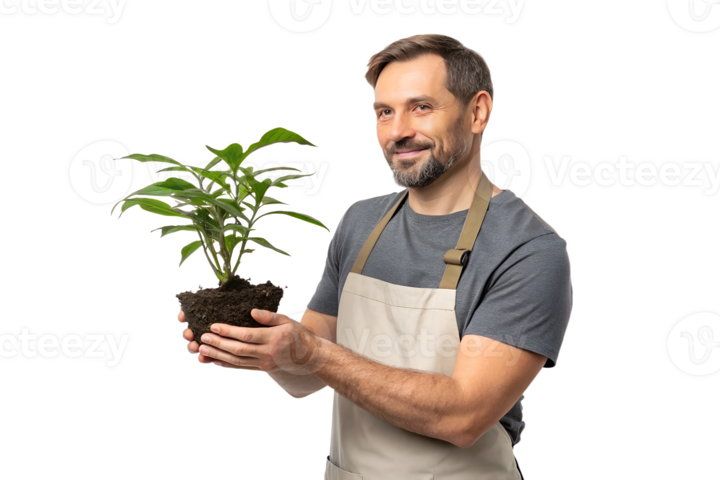 Man holding plant in hands while smiling png