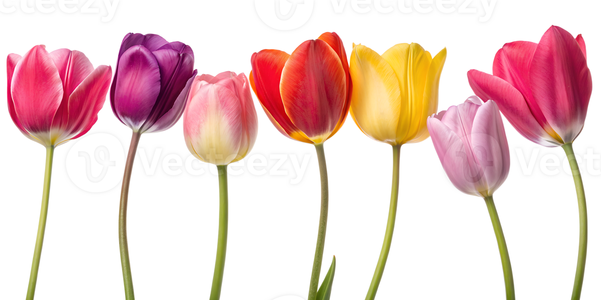 Colorful tulips in various shades arranged neatly png