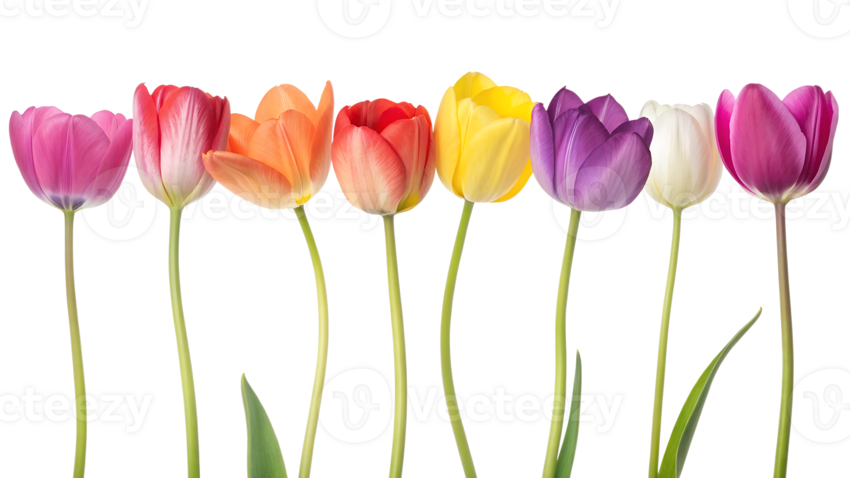 Colorful tulips arranged in a beautiful row png