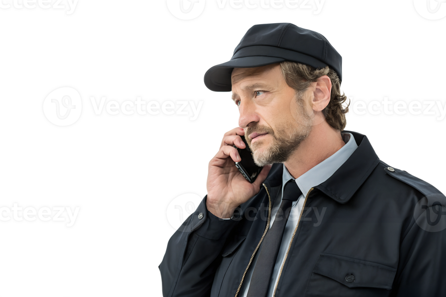 Uniformed man on phone png