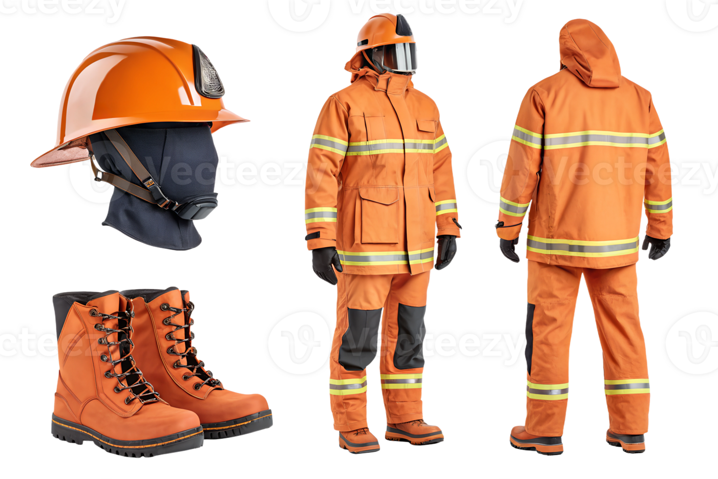 Firefighting gear displayed in various angles png