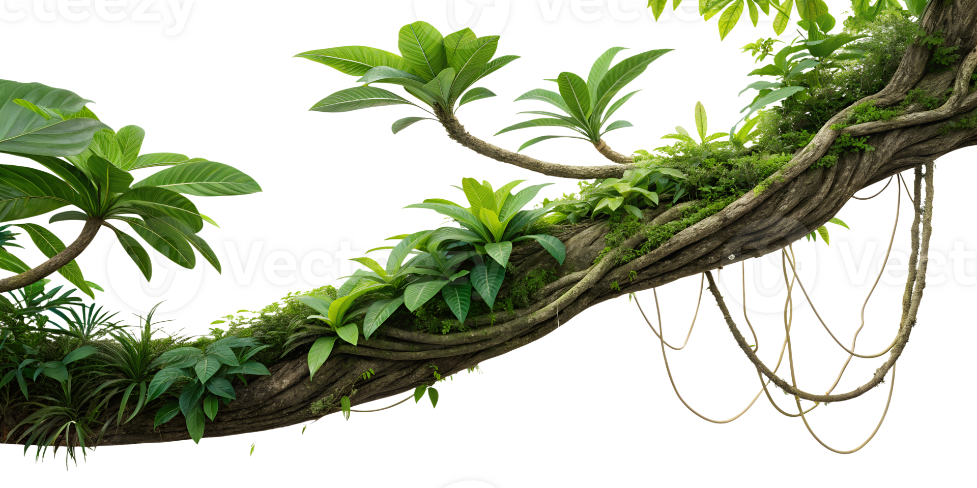 Tropical tree branch with lush greenery png