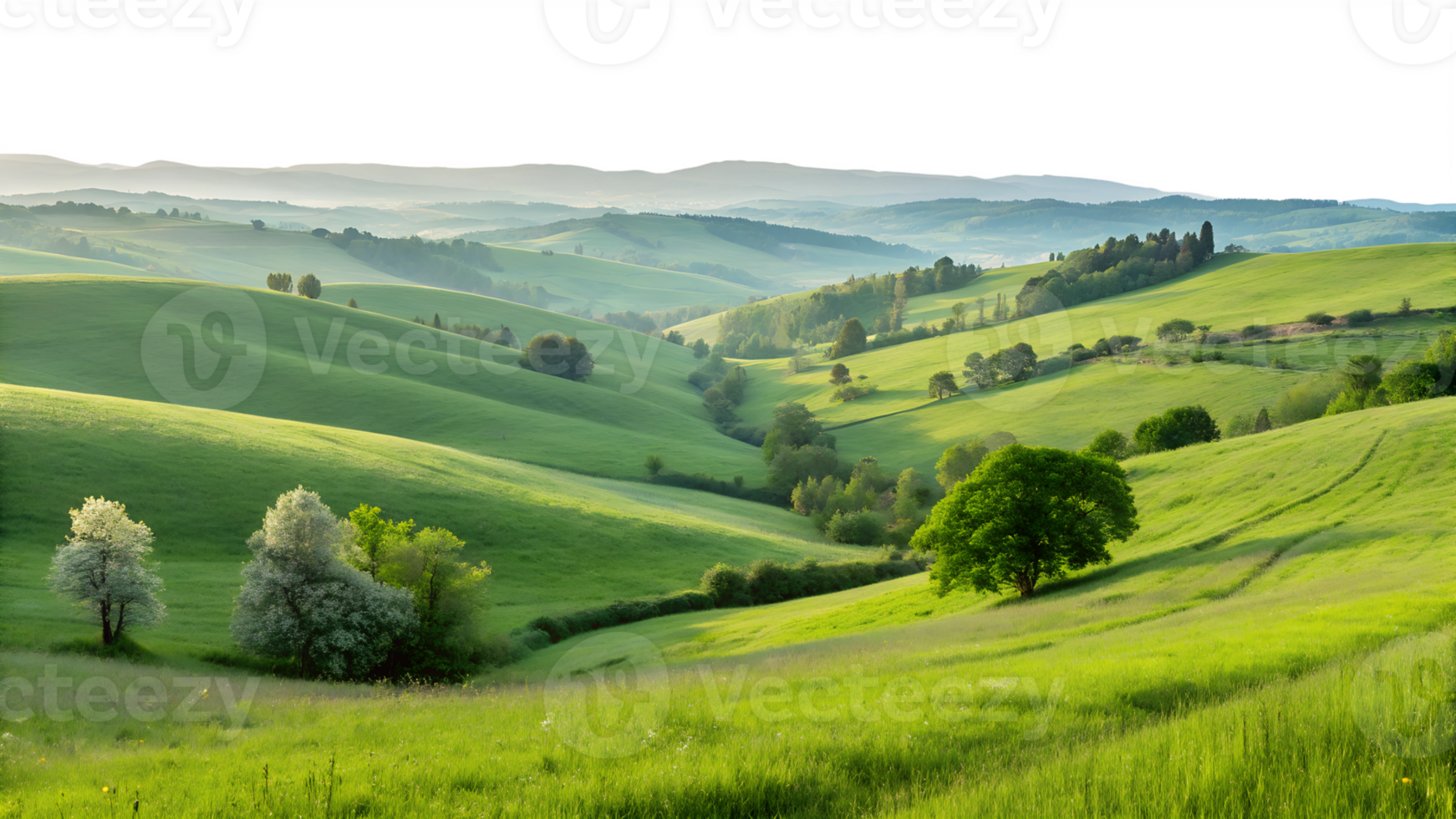 Rolling green hills under a serene sky at dusk png