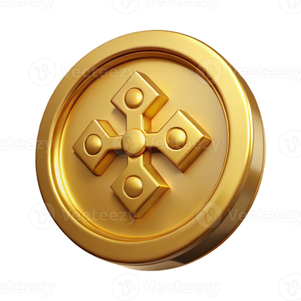 stunning rustic Gold Coin with Traditional Symbols Front View Isolated premium png