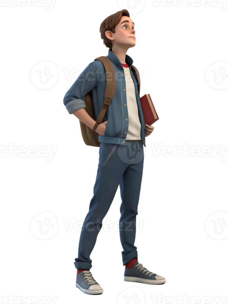 Confident student with backpack and book png