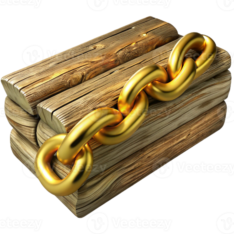 impressive rustic Gold Chain on Rustic Wood Texture Isolated png