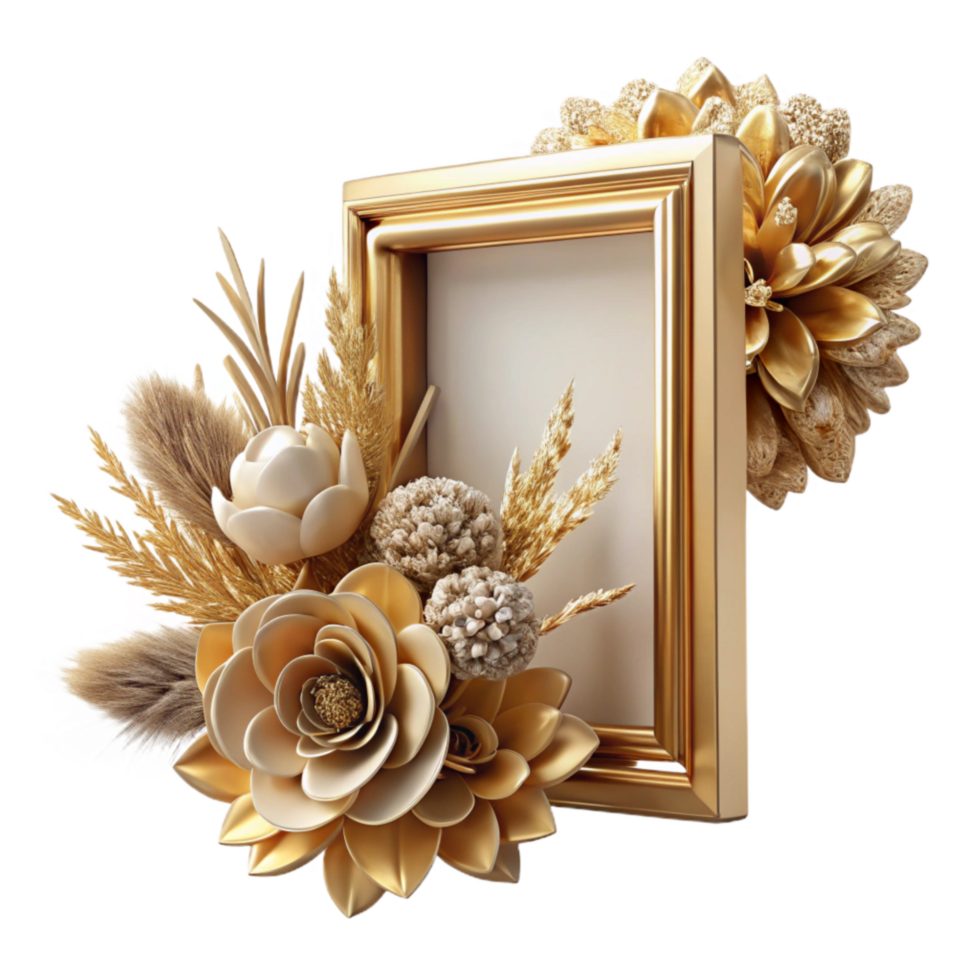 dramatic abstract Golden Frame and Dried Flower Sprig Isolated high resolution png