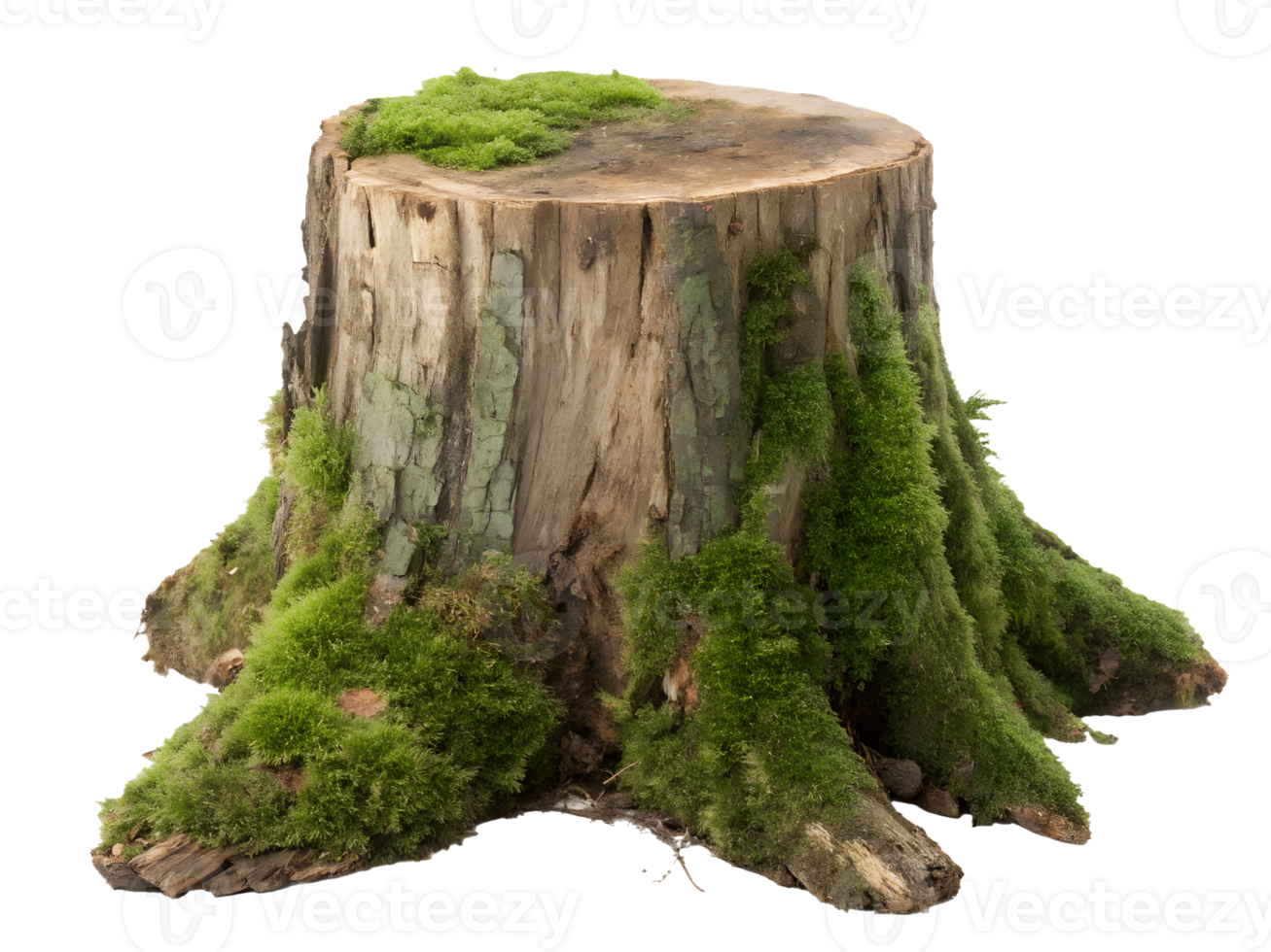 Moss covered tree stump in a natural setting png