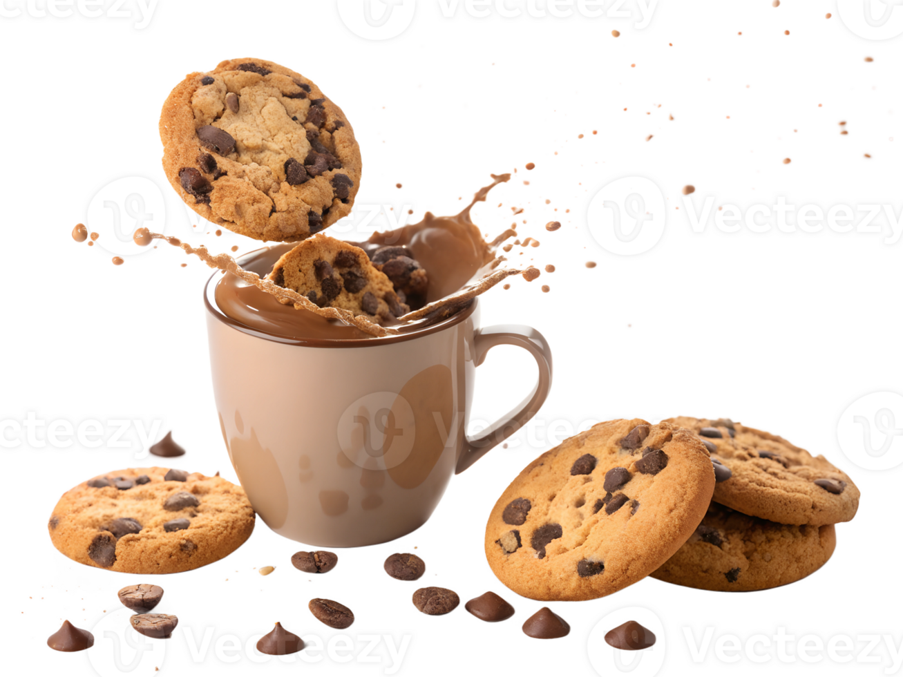 Cookies and chocolate collide in delightful splash png