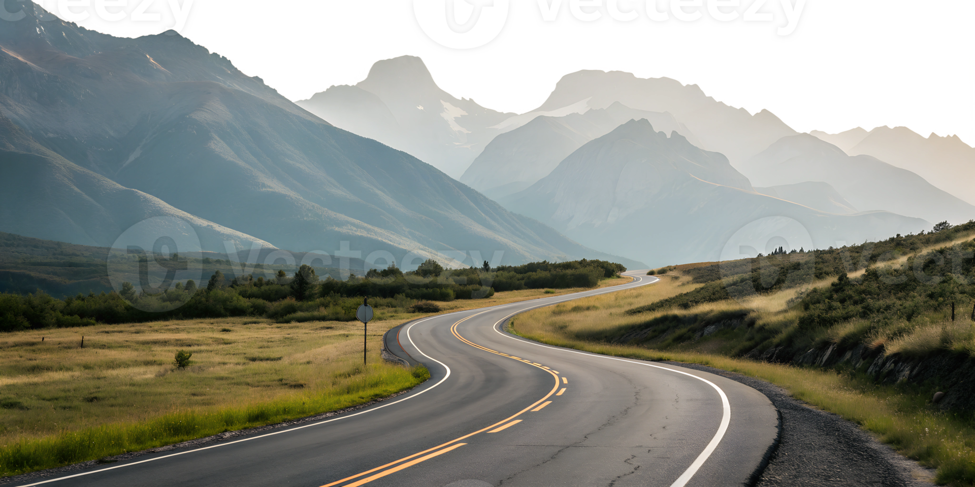 Scenic winding road through mountain landscape png