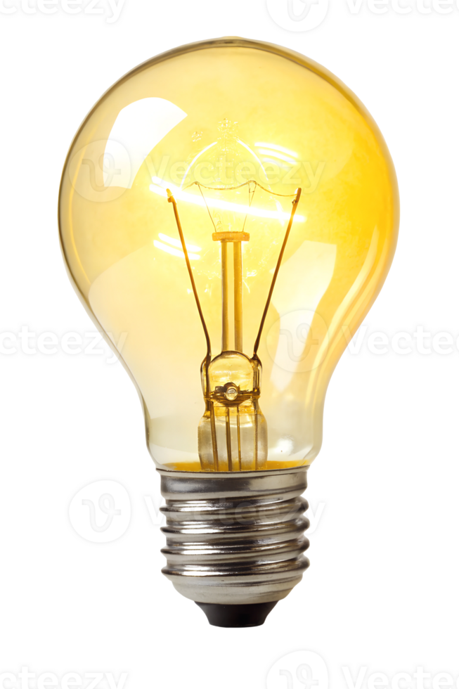 Classic light bulb shining with warm glow png