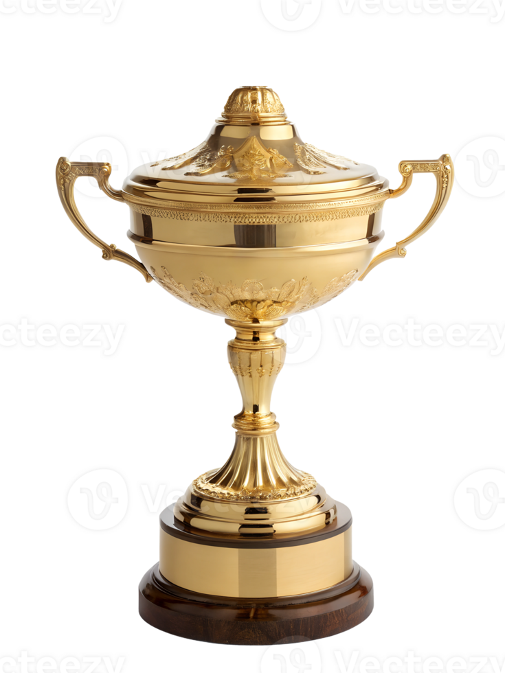 Luxurious golden trophy displayed on a pedestal png