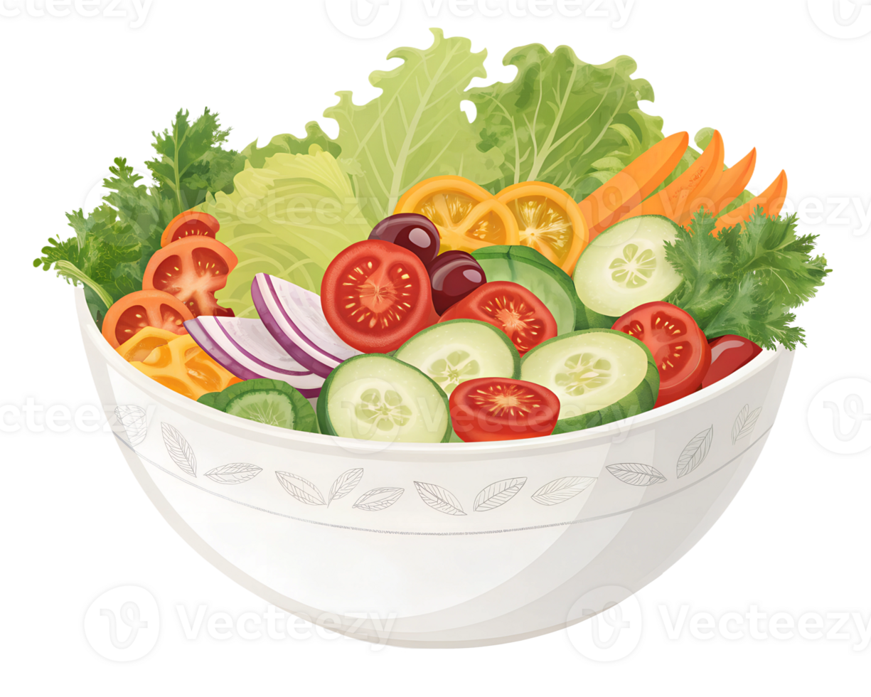 Fresh salad bowl filled with colorful vegetables png
