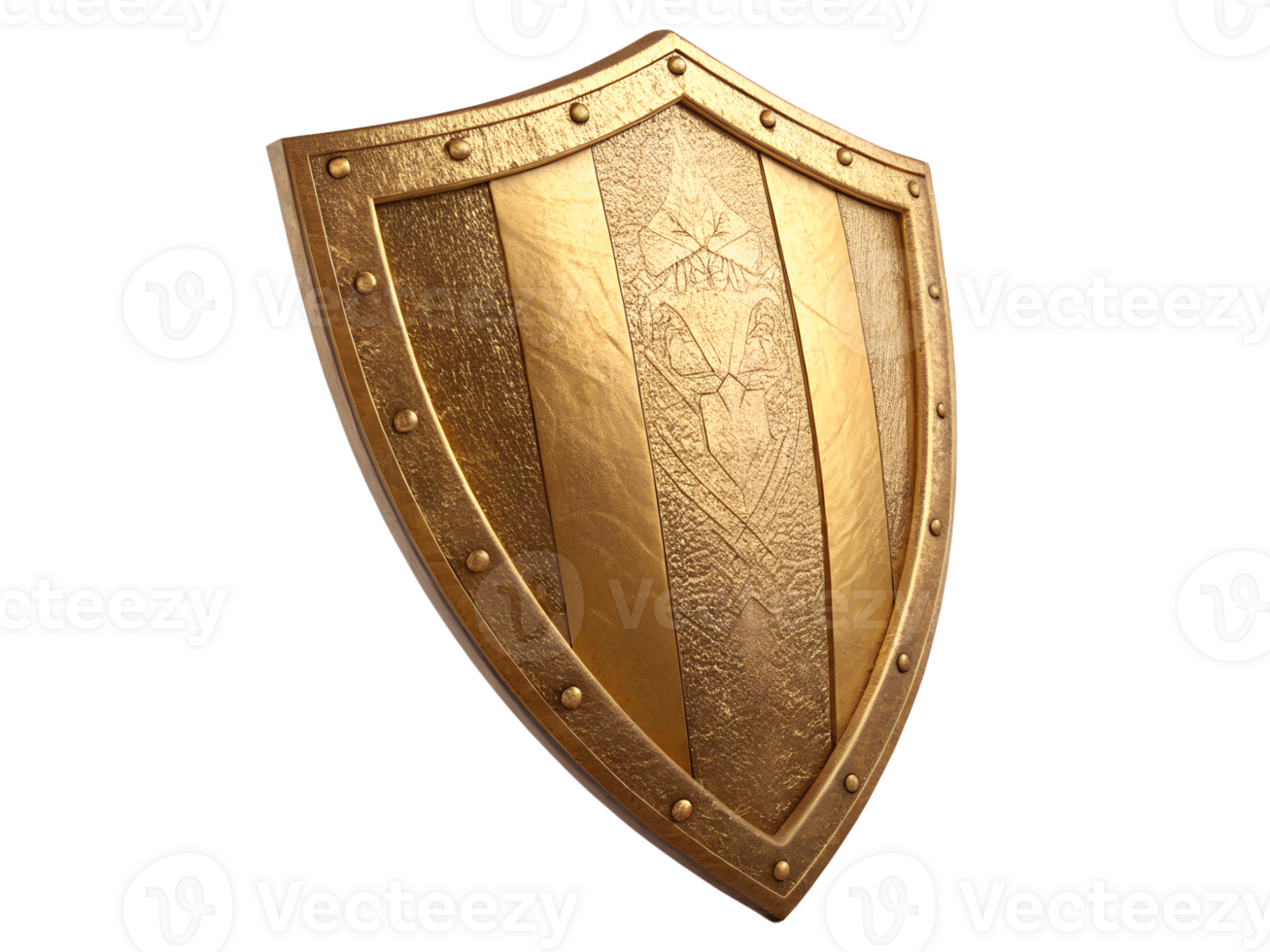 Golden shield with intricate design and details png