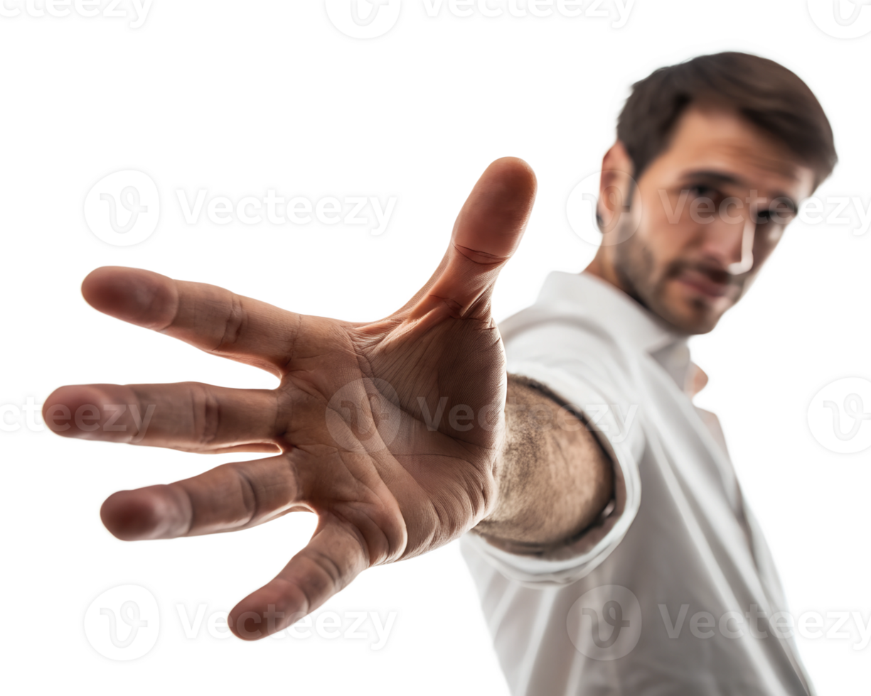 Man reaching out hand to camera png