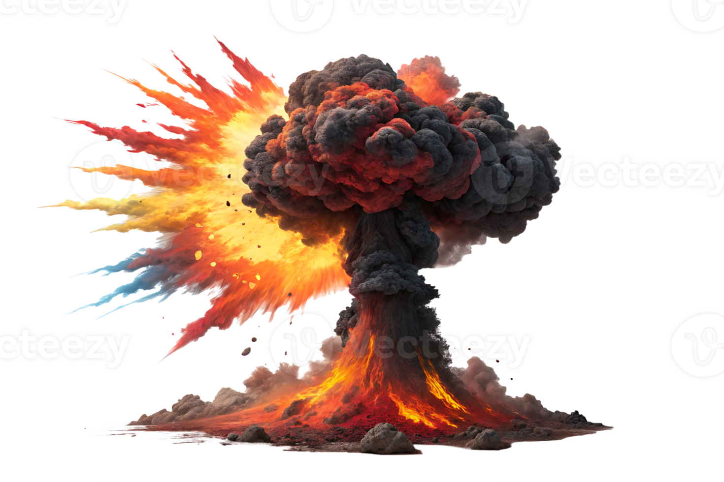 Powerful explosion with vibrant smoke and fire png