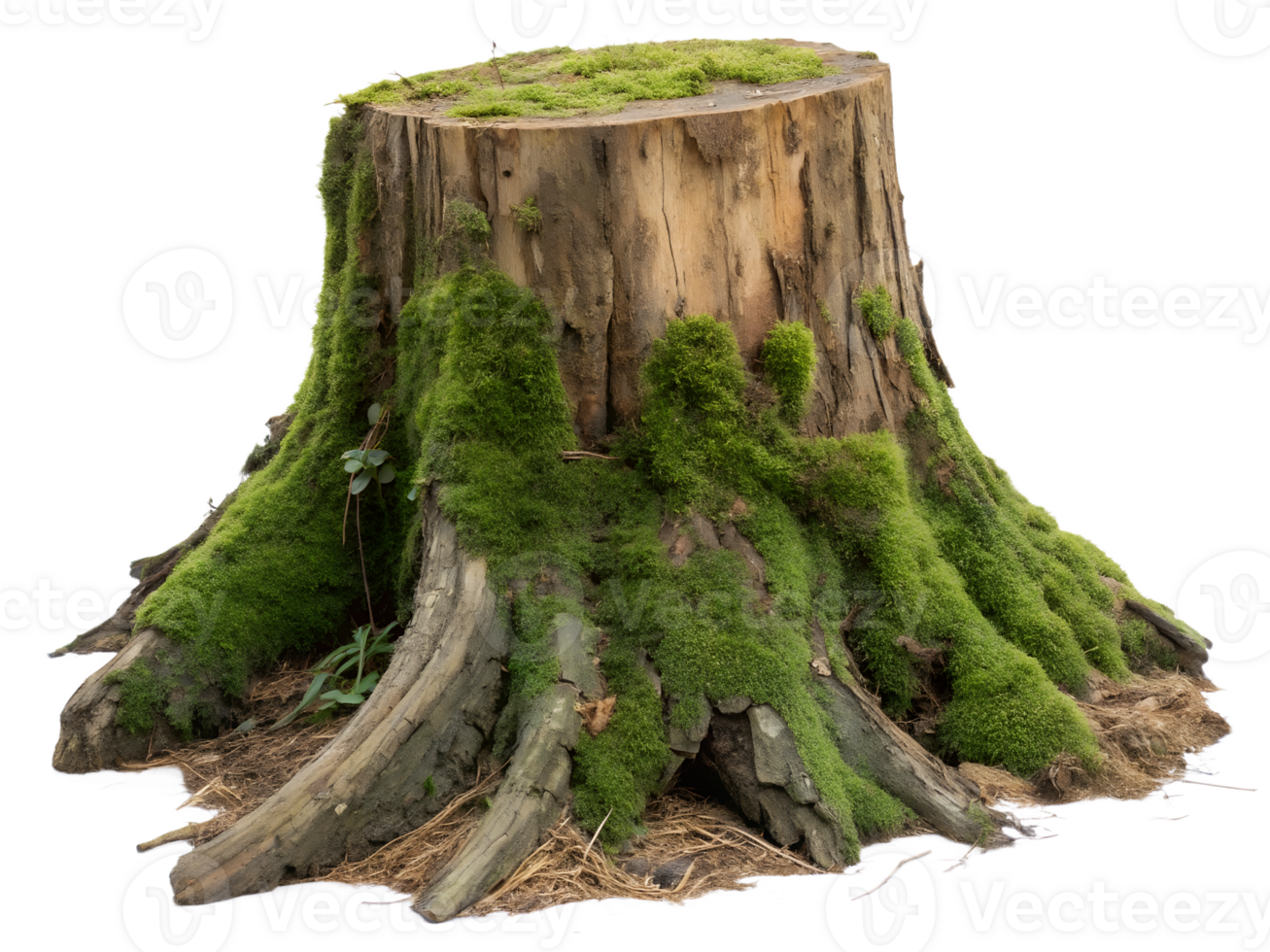 Stump covered with green moss in nature setting png