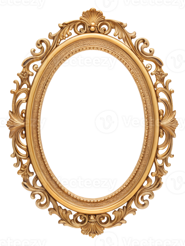 Elegant golden oval frame with intricate design png