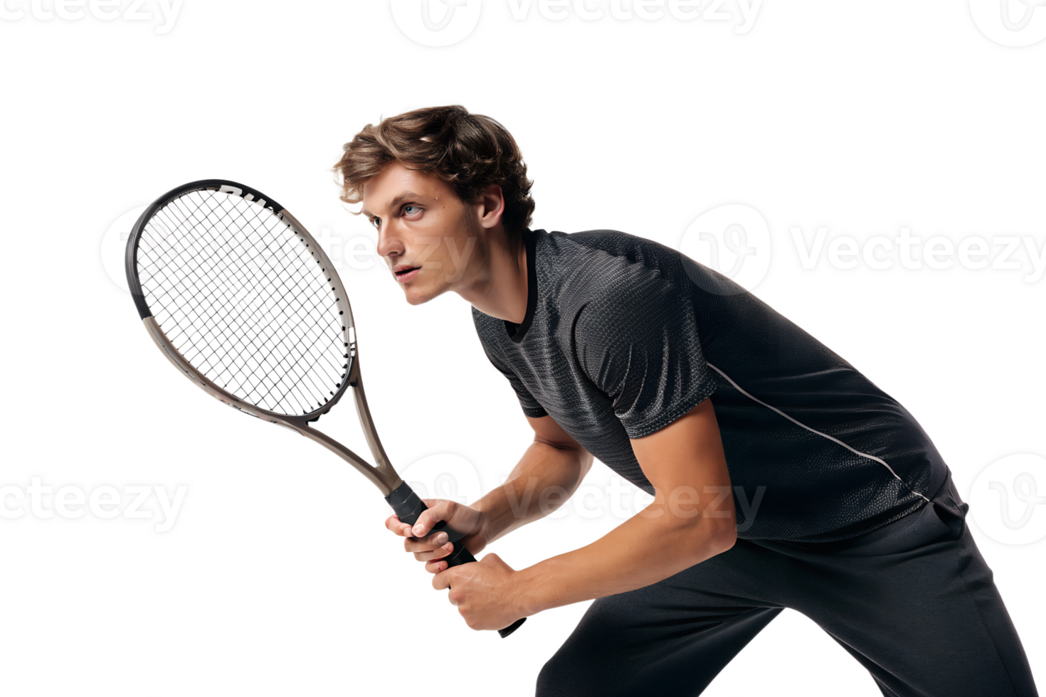 Young athlete prepares to hit a tennis ball png