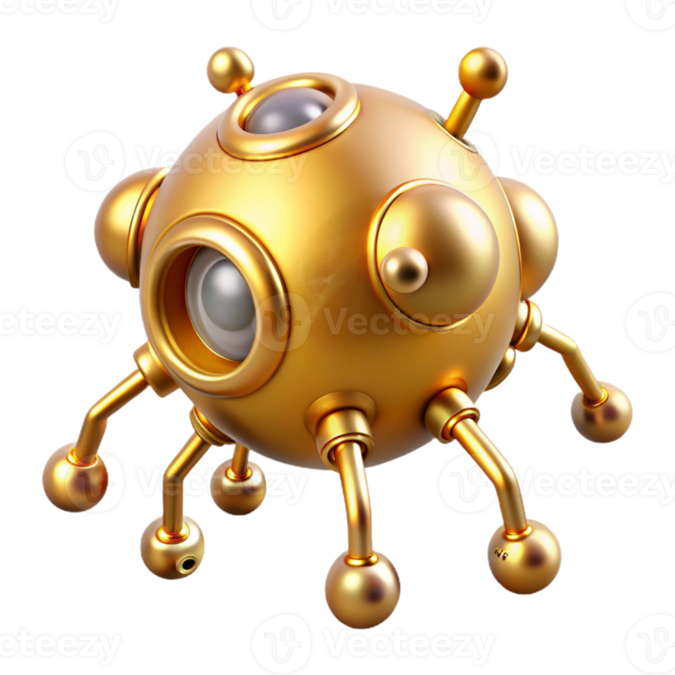 dramatic modern Gold Nanobot Analyzing Cellular Structure Isolated Element original png