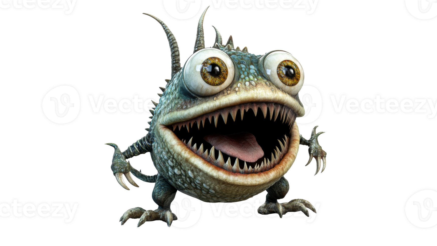 Cartoon creature big eyes, sharp teeth png