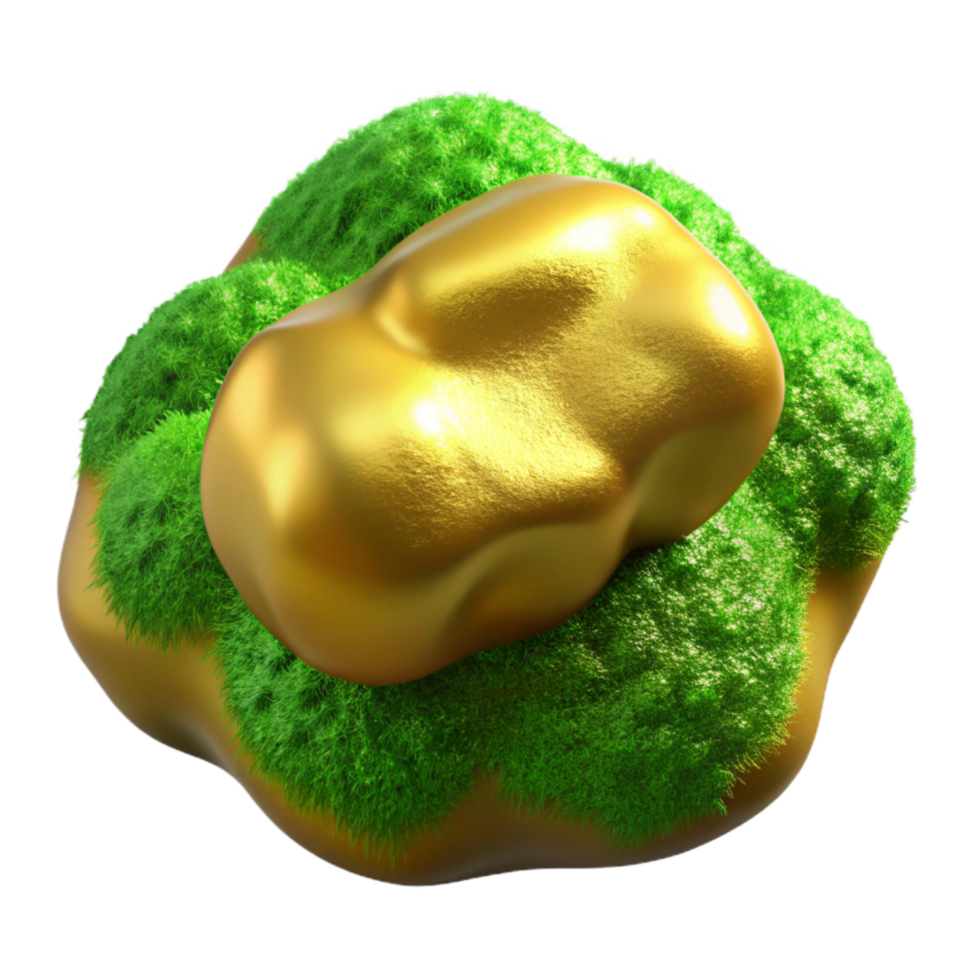 vibrant artistic Gold Nugget and Green Moss Patch Isolated high quality png