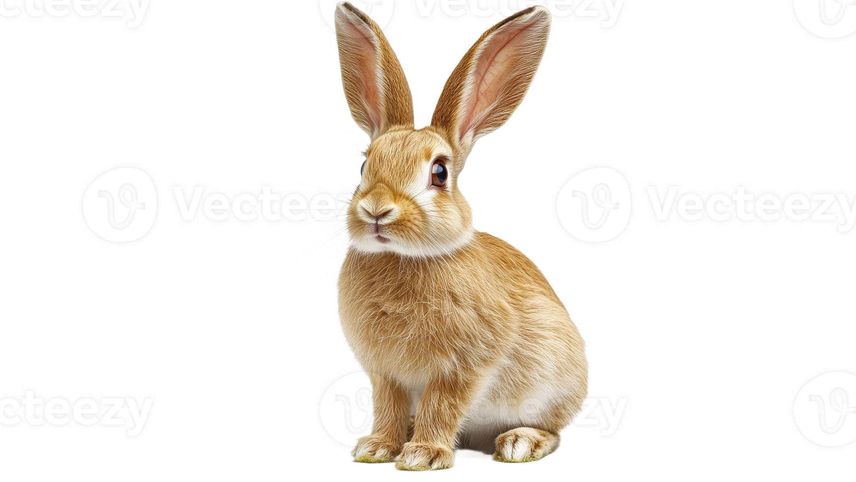 Brown rabbit poses on white backdrop png