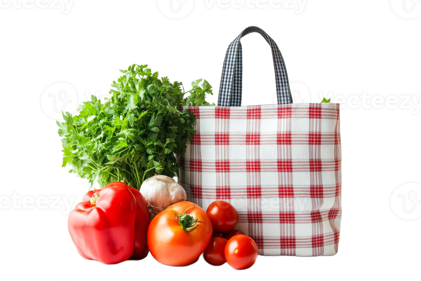 Fresh vegetables and herbs in a shopping bag png