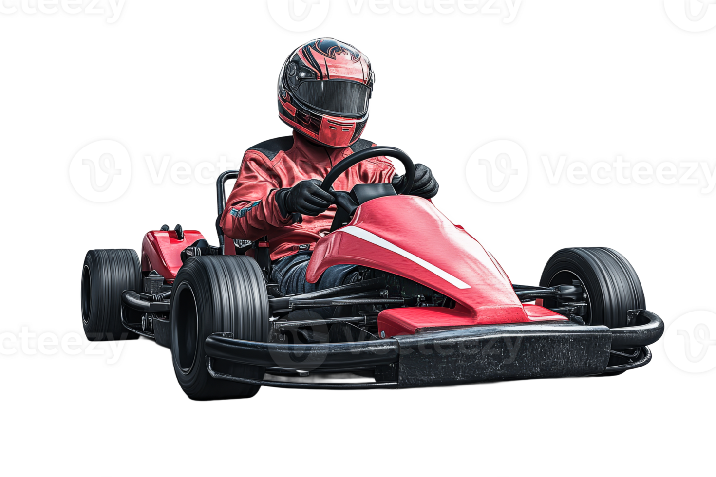 Child racing go kart in motion at a track png