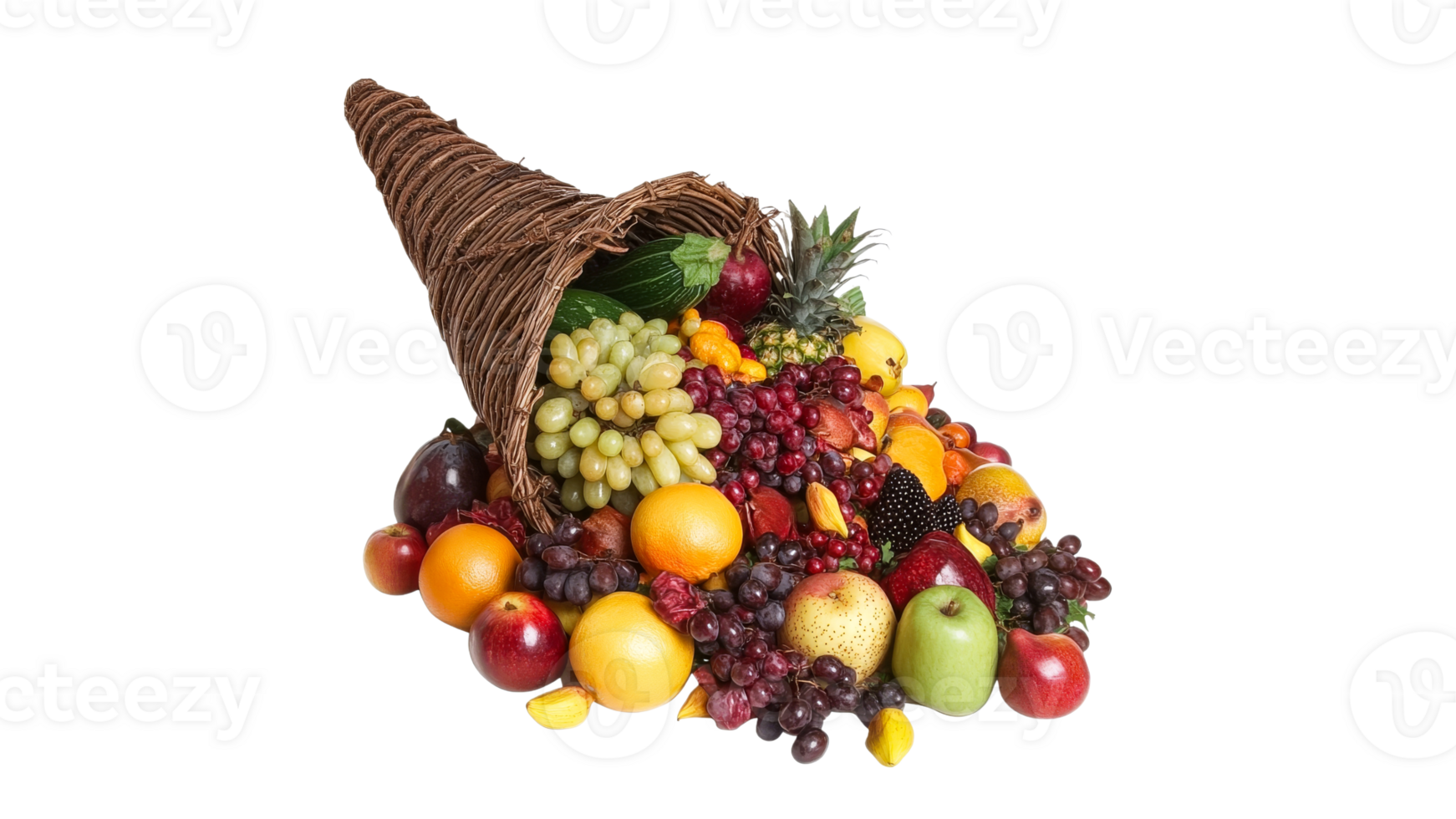 Colorful cornucopia filled with fresh fruits png