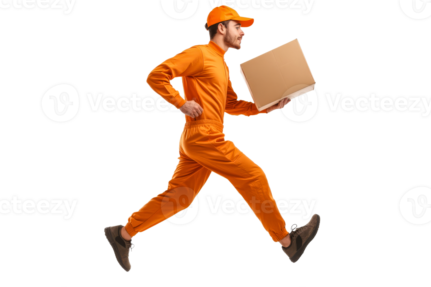 Delivery worker in orange running png