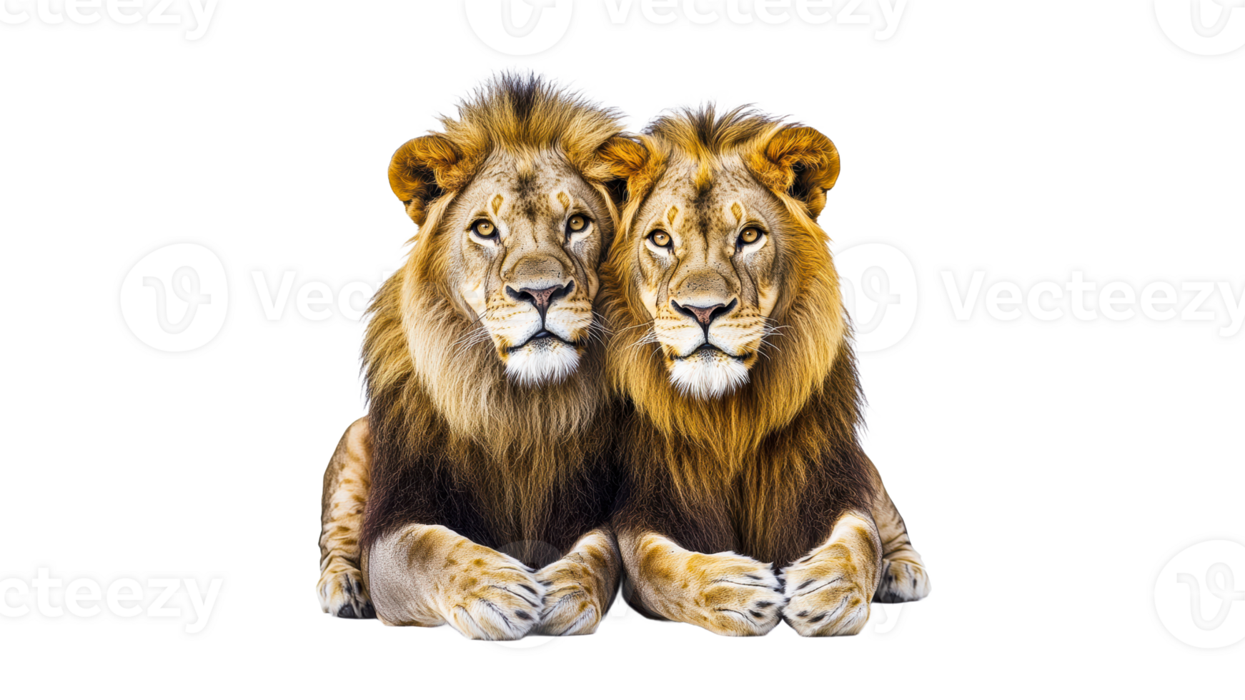 Majestic lions resting side by side in tranquility png