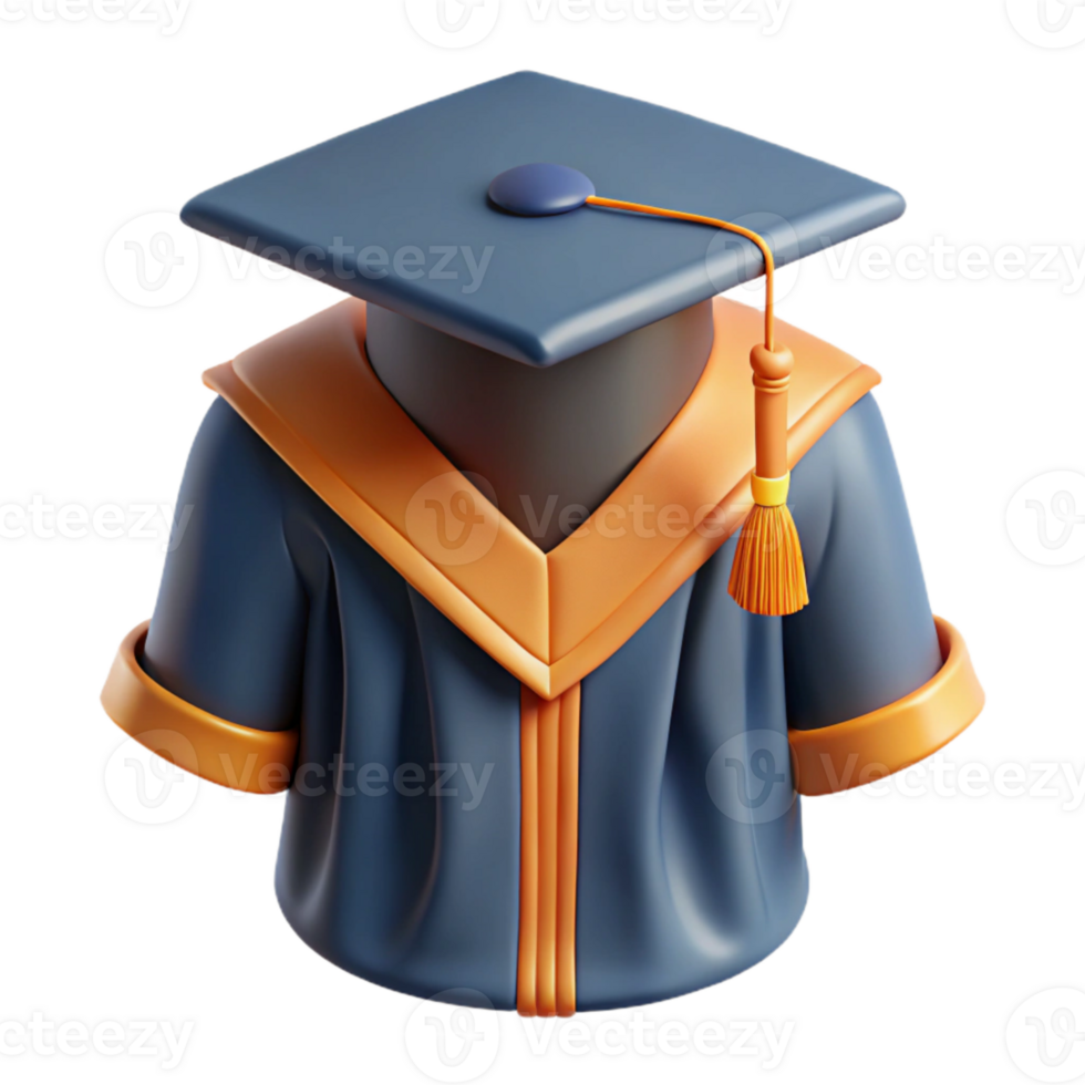 vibrant vintage Graduation Gown and Cap Front View Isolated premium png