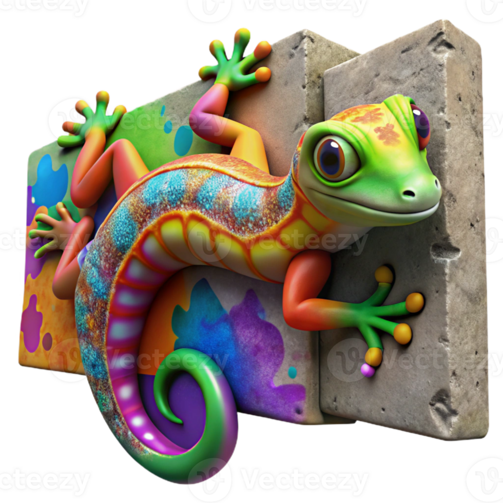 extraordinary rustic Graffiti Wall with Lizard Cutout Vibrant Colors premium png