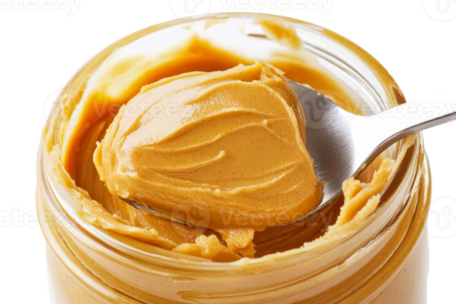 Delicious creamy peanut butter in a jar with spoon png