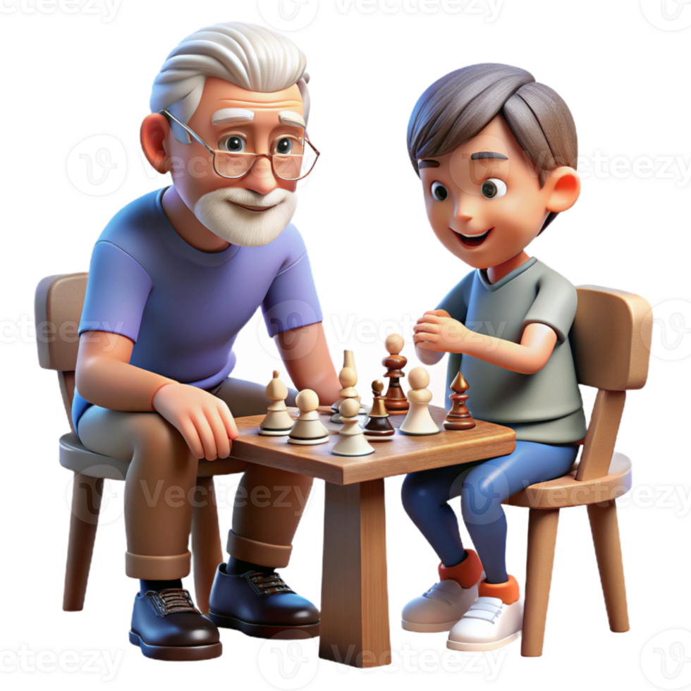 elegant artistic Grandfather and Grandson Playing Cards Isolated high resolution png