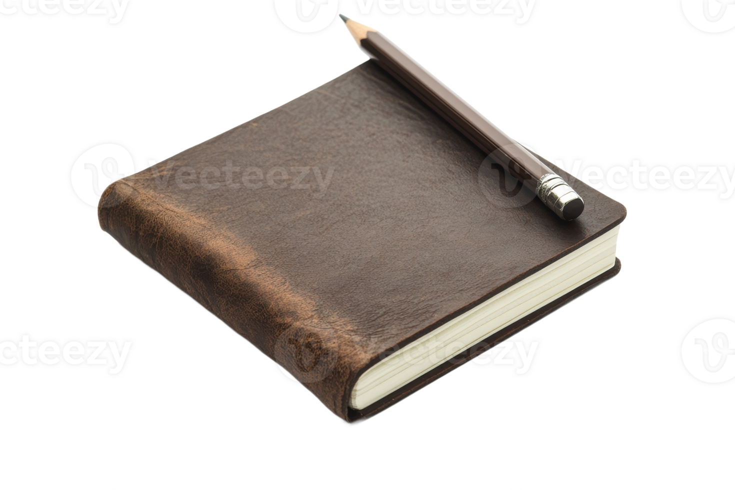 Leather notebook with pencil on a clean surface png